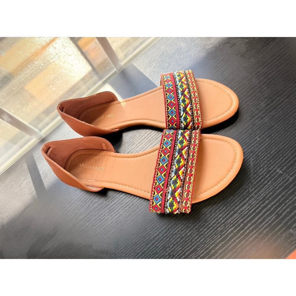 Andiamo Adelta Womens Size 11 Boho Tribal Embroidered Beaded D’Orsay Flat Sandal
